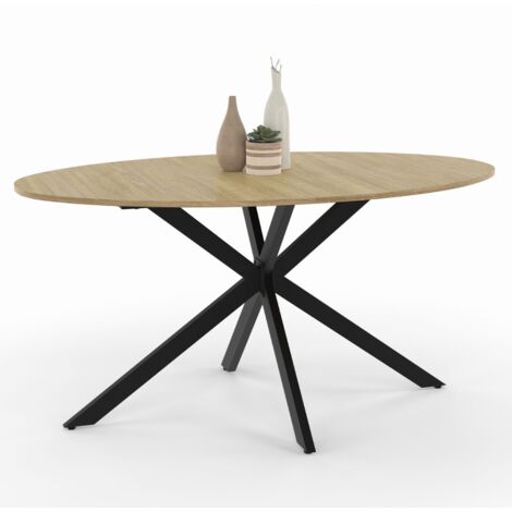 Table à manger ovale ALIX 6 personnes pied araignée bois et noir 150 cm