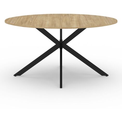 Table à manger ovale ALIX 6 personnes pied araignée bois et noir 150 cm