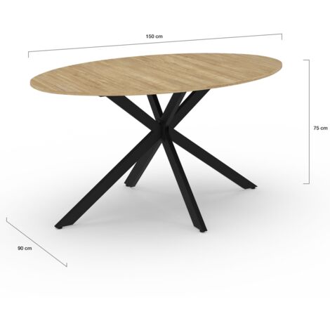 Table à manger ovale ALIX 6 personnes pied araignée bois et noir 150 cm