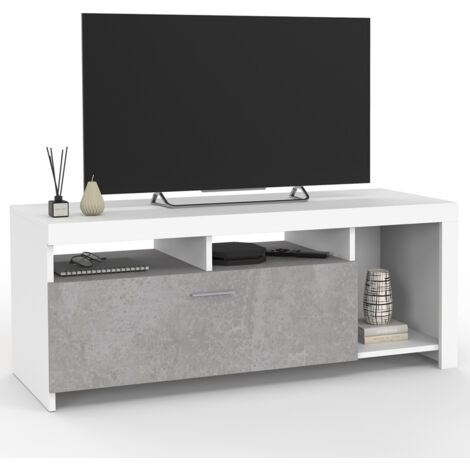 Mueble TV MALO blanco 110 cm y armario de hormigón
