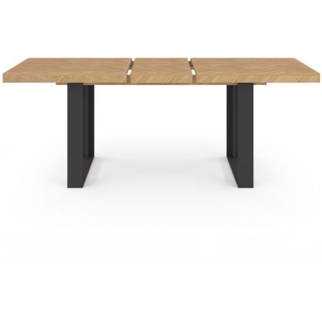 Table à manger extensible rectangle CASSIUS 6-10 personnes effet chevrons et pieds noirs 160-200 cm
