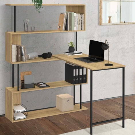 DETROIT Scrivania angolare con libreria girevole a 180°, forma a S, design industriale
