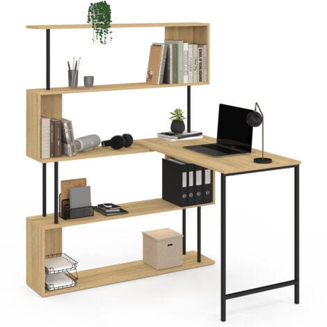 DETROIT Scrivania angolare con libreria girevole a 180°, forma a S, design industriale