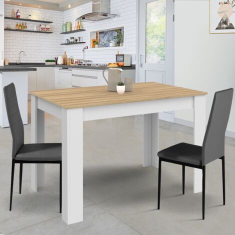 Mesa de comedor ROZY para 4 personas con patas blancas y tablero de madera de 110 cm