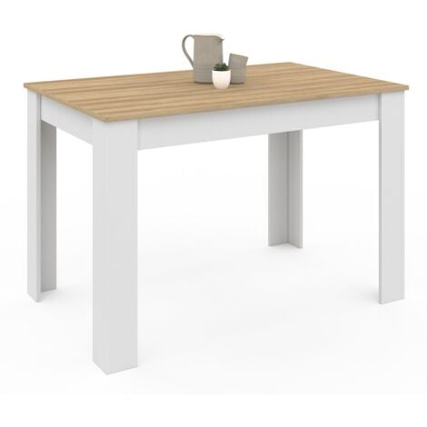 Mesa de comedor ROZY para 4 personas con patas blancas y tablero de madera de 110 cm