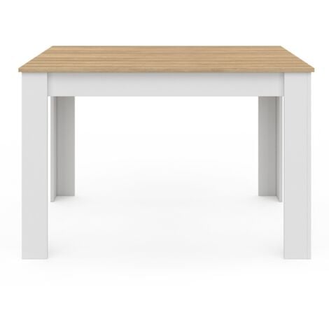 Mesa de comedor ROZY para 4 personas con patas blancas y tablero de madera de 110 cm