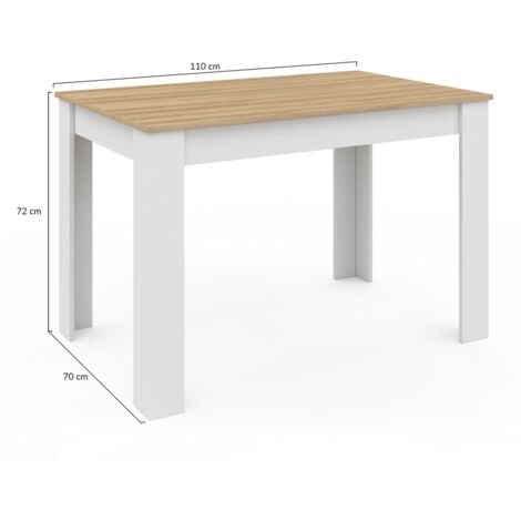 Mesa de comedor ROZY para 4 personas con patas blancas y tablero de madera de 110 cm