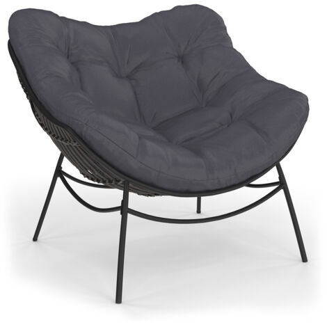 LOA reclinabile da giardino con effetto rattan grigio e cuscino grigio