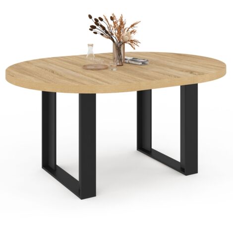 Mesa de comedor redonda extensible PHOENIX 4-6 personas madera y negro 110-150 cm