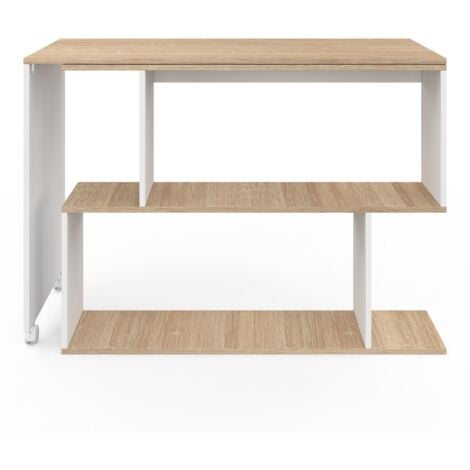 JOY Scrivania angolare girevole a 180° Scaffale a S in legno effetto faggio e bianco