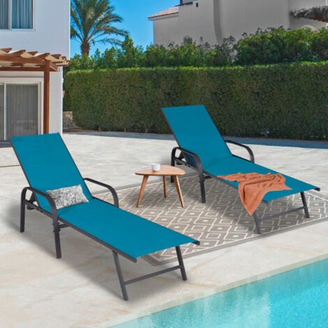 Set di 2 lettini da giardino reclinabili FIDJI in acciaio grigio antracite e tessuto blu anatra