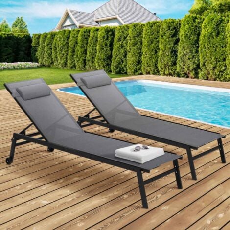 Set di 2 sedie da giardino reclinabili in alluminio SINTRA grigio antracite e nero con rotelle e cuscino