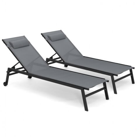 Set di 2 sedie da giardino reclinabili in alluminio SINTRA grigio antracite e nero con rotelle e cuscino
