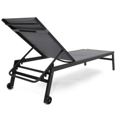 Set di 2 sedie da giardino reclinabili in alluminio SINTRA grigio antracite e nero con rotelle e cuscino