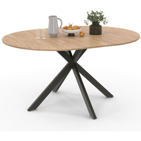 Mesa de comedor extensible ALIX, redonda, 6-8 personas, negra y pata de araña de madera 120-160 cm