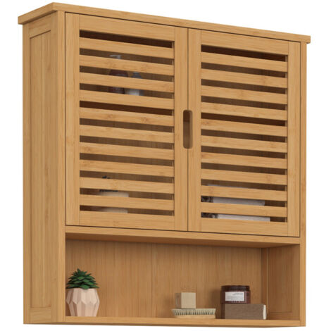 Mobile Da Bagno BEA In Bambù A 2 Ante – 30x30x170 Cm, Salvaspazio Con Ripiano Centrale, Stile Naturale E Caldo
