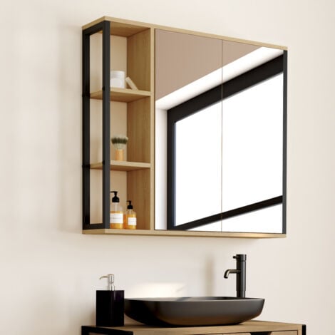 DETROIT pensile da bagno con specchio e mensole, design industriale