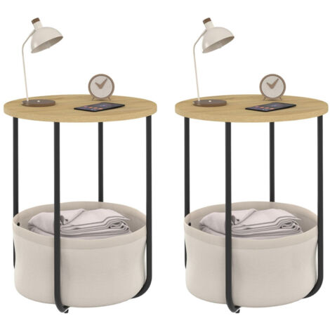 Yaheetech Set 2 Tavolini Lati Bianchi Tavolino da Salotto Moderno con Scomparto Aperto e Cestino