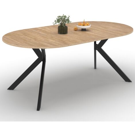 ALIX Tavolo da pranzo rotondo allungabile per 4-10 persone con gamba in legno e ragno nero 110 - 200 cm