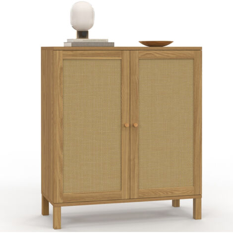 Credenza vintage a 2 ante HANAE, 70 cm, effetto canna naturale