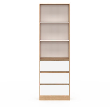 IDMarket CARLA Libreria 190 Cm - 3 Livelli Con 3 Cassetti, Effetto Legno E Nero, Mobile Contenitore Moderno - 4