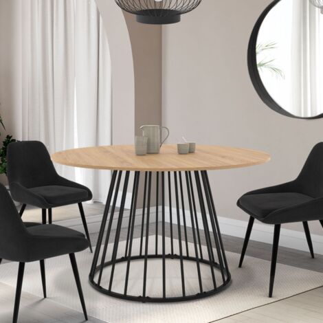 Tavolo Da Pranzo Rotondo WEBER INDUSTRIAS ISA In Pietra Sinterizzata – Effetto Marmo Nero – Diametro 100 Cm, Per 4/5 Persone – Base In Metallo Nero - 2