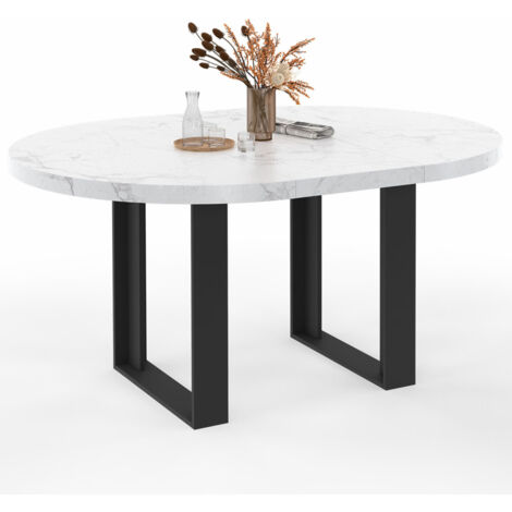 Tavolo da pranzo rotondo allungabile PHOENIX 4-6 persone con piano effetto marmo bianco ALASKA 110-150 cm