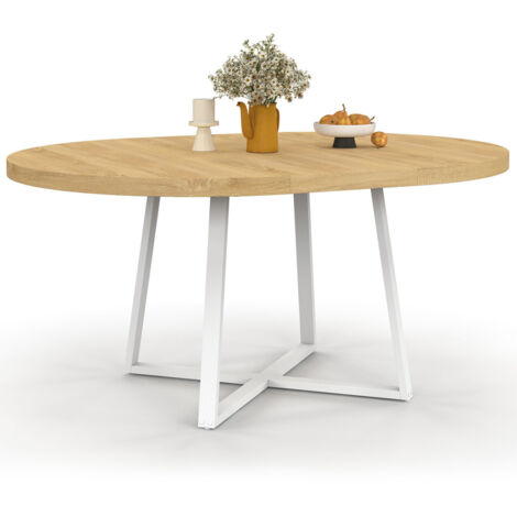 SELMA tavolo da pranzo rotondo allungabile 4-8 persone legno e bianco 110-150 cm