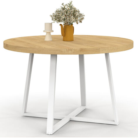 Tavolo da pranzo rotondo SELMA 4-6 persone in legno e bianco 110 cm