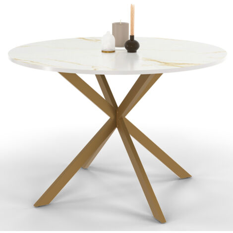IDMarket Tavolo Da Pranzo Rotondo SELMA 4-6 Posti – Piano Effetto Marmo Bianco E Nero Ø110 Cm, Struttura In Metallo