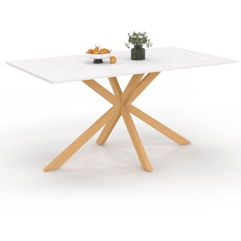 Tavolo da pranzo rettangolare per 8 persone GISELE con gamba a ragno in legno e piano bianco 160 cm