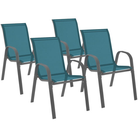 Set di 4 sedie da giardino impilabili LYMA in metallo e textilene di colore blu anatra