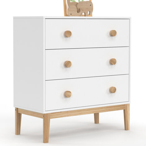 Cassettiera a 3 cassetti per bambini JACOB 80 cm in bianco e legno