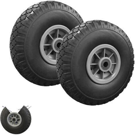 Set di 2 ruote antiforatura da 250 mm per carrello con foro dell'asse da 16 mm