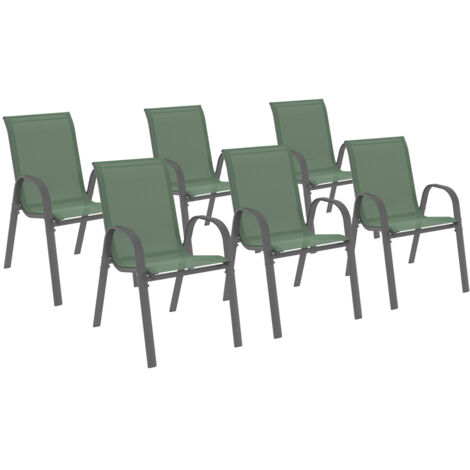 Set di 6 sedie da giardino impilabili LYMA in metallo e textilene, verde oliva