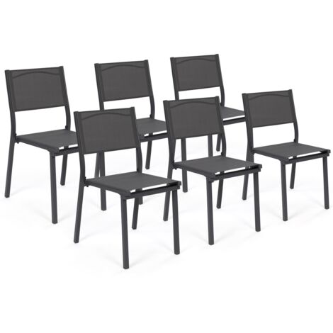 Set di 6 sedie da giardino impilabili OLBIA in metallo e textilene, grigio antracite