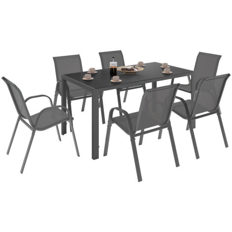 Set di mobili da giardino MADRID tavolo 150 CM e 6 sedie impilabili grigio antracite