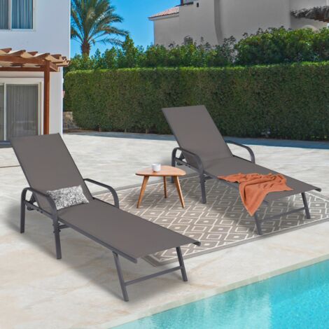 Set di 2 lettini da giardino reclinabili FIDJI in acciaio grigio antracite e tessuto grigio