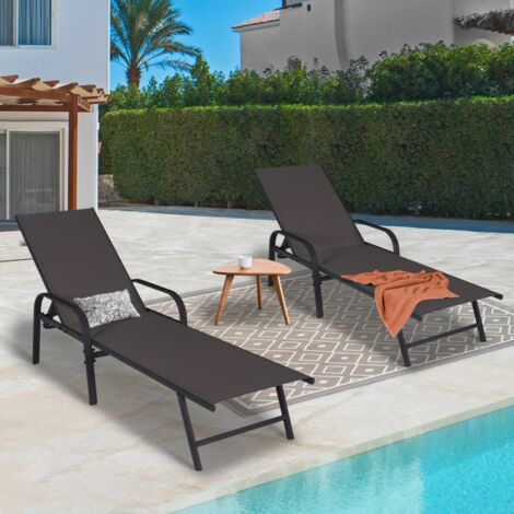 Set di 2 lettini da giardino reclinabili FIDJI in acciaio nero e tessuto grigio antracite
