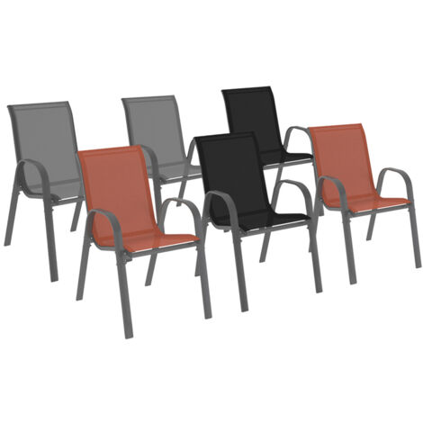 Set di 6 sedie da giardino impilabili LYMA in metallo e textilene di colore grigio-nero e terracotta