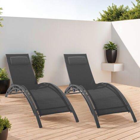 Set di 2 lettini da giardino reclinabili in acciaio HAVANE in tela grigia con cuscini