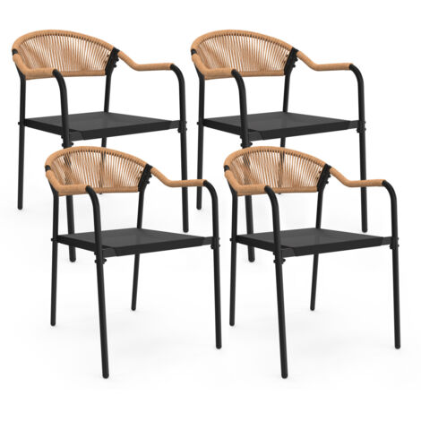 Set di 4 sedie da giardino MADEIRA: metallo, corda e textilene nero e rattan chiaro (1/5)