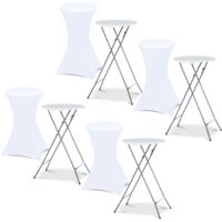 Set di 4 tavoli alti pieghevoli 105 CM e 4 coperture bianche