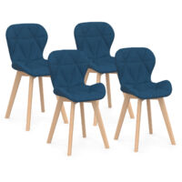 Set di 4 sedie ROBINE in tessuto blu anatra per sala da pranzo