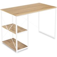 Scrivania dritta in legno e metallo bianco, design industriale DETROIT