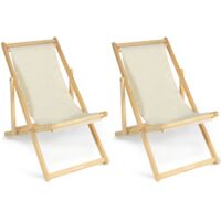 Set di 2 lettini pieghevoli in legno tela chilienne ecrù