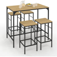DETROIT Tavolo da bar alto 100 cm e 4 sgabelli in metallo e legno nero - design industriale