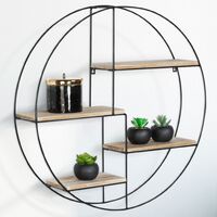 Scaffale rotondo a parete LILY 4 livelli in legno e metallo design industriale