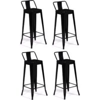 Set di 4 sgabelli da bar LENY in metallo nero opaco impilabili con schienale