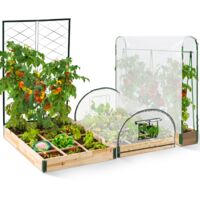 Kit completo di 3 contenitori modulari, aiuole per orto e serra per pomodori + traliccio + copertura